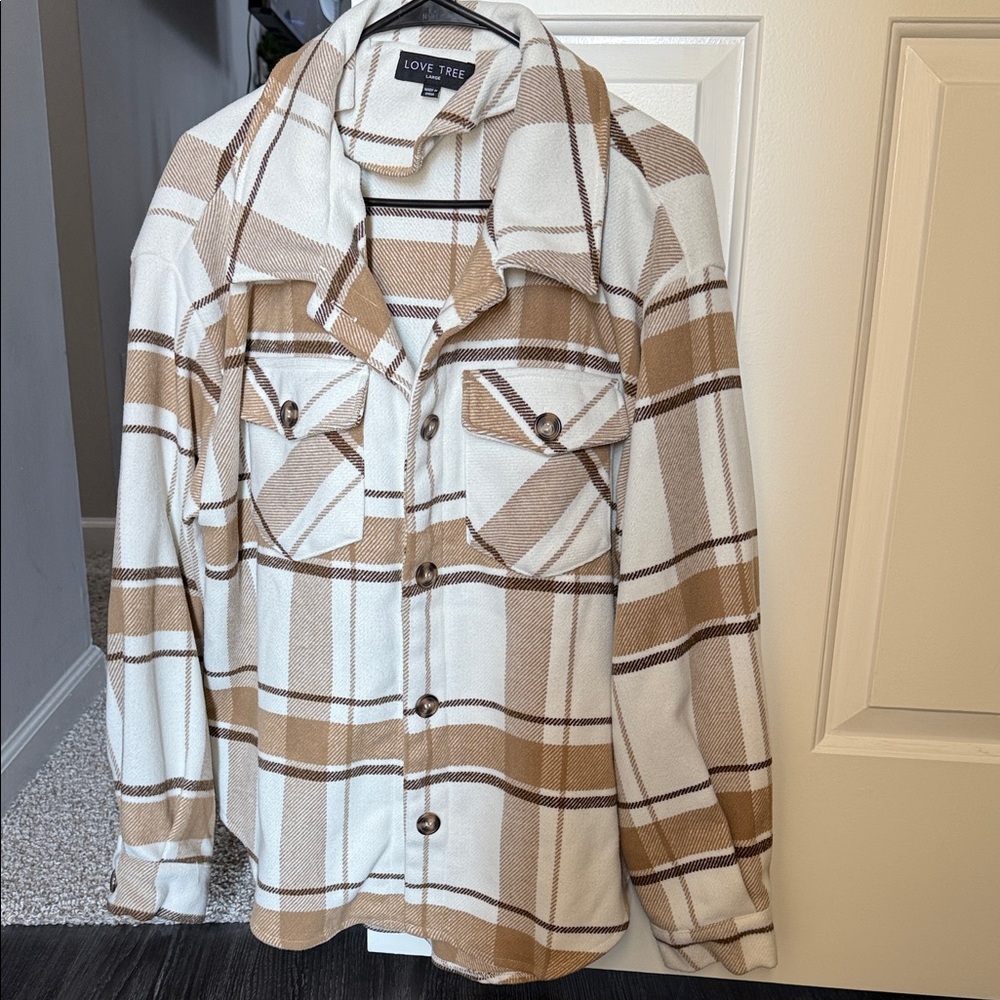 Love Tree Brown and Cream Plaid Shacket
